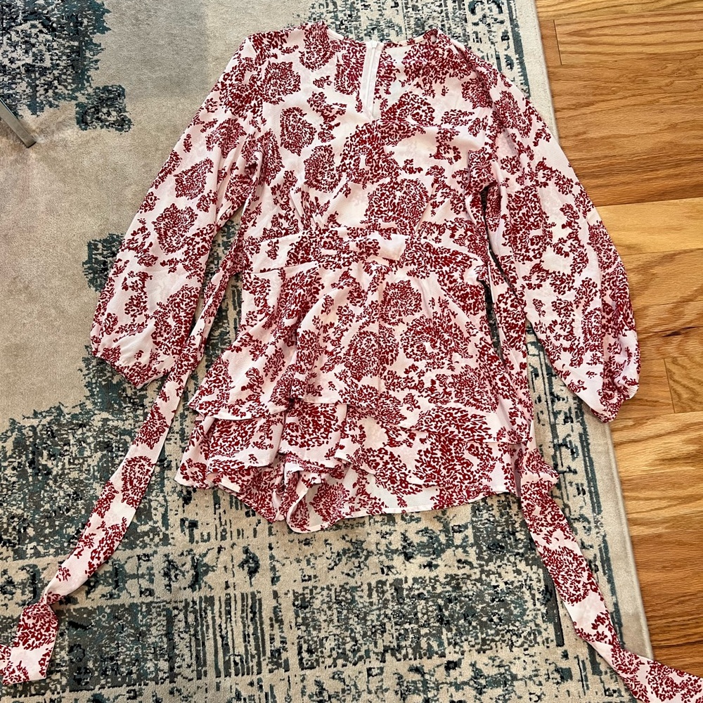 Red and white patterned romper